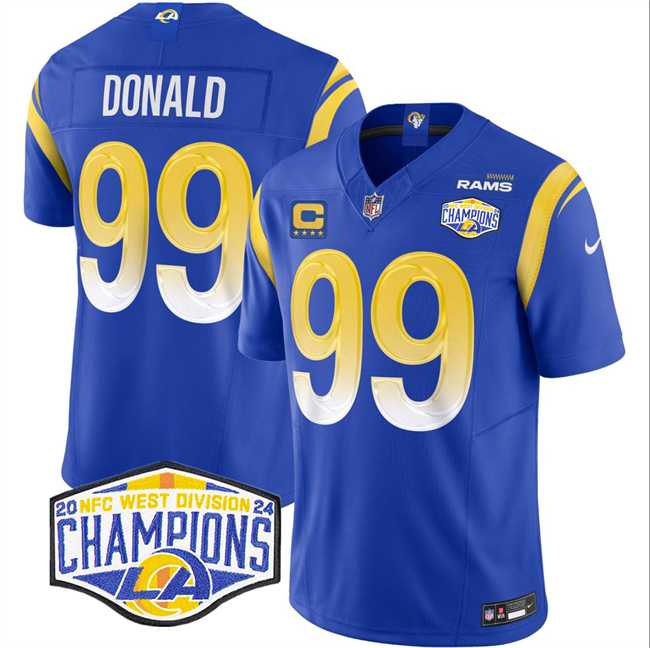 Men's Los Angeles Rams #99 Aaron Donald Blue 2024 NFC West Champions With 4-Star C Patch F.U.S.E. Vapor Untouchable Stitched Jersey,We sell and wholesale Men's Los Angeles Rams #99 Aaron Donald Blue 2024 NFC West Champions With 4-Star C Patch F.U.S.E. Vapor Untouchable Stitched Jersey on line form chian!